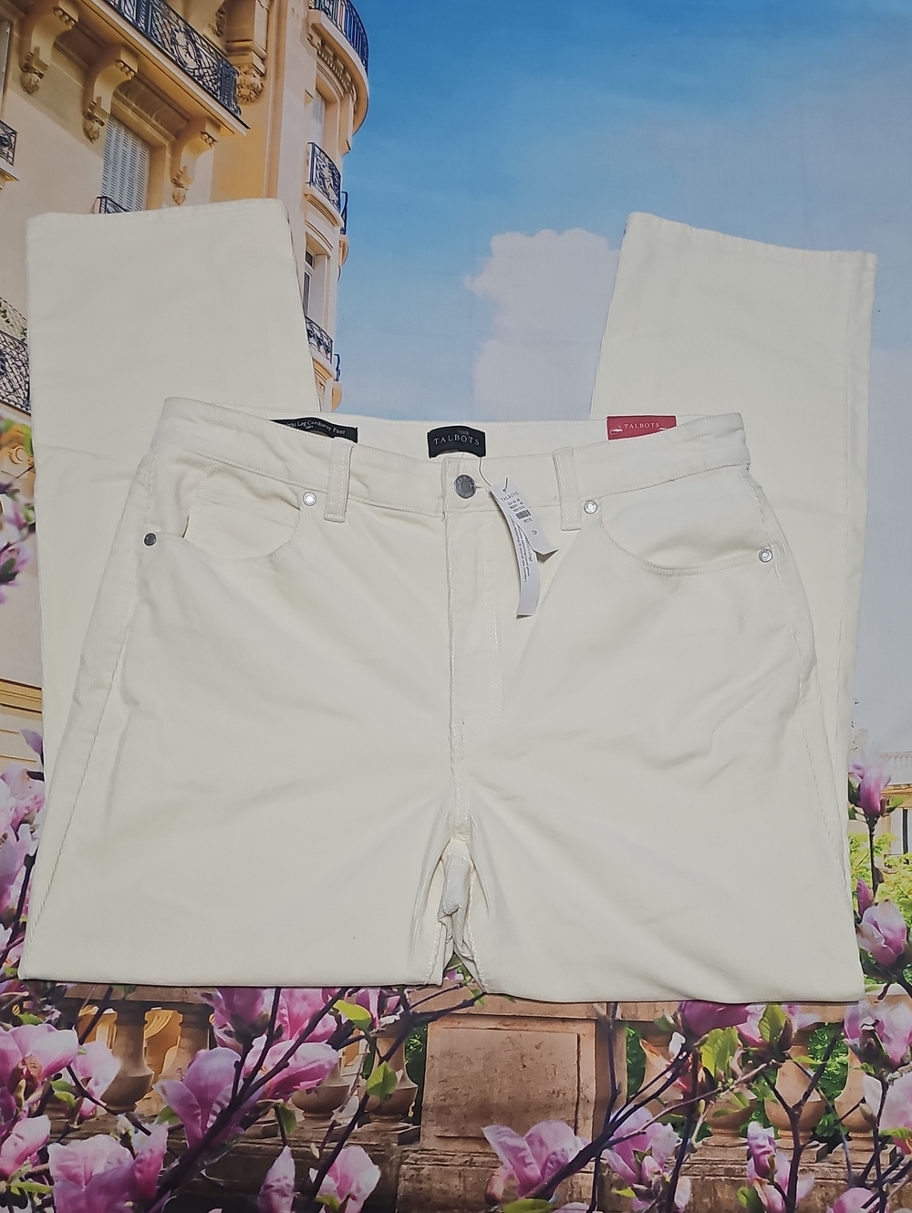 Talbots Cream Straight-Leg High Waist Corduroy Pants Size 12P New